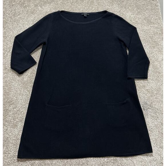 Cos Women’s Small A-line Sweater Knit Tunic Navy Pockets Cotton - Picture 2 of 9